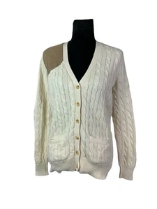 Ralph Lauren Blue Label Size L Ivory Cable Knit Cardigan - Picture 1 of 10