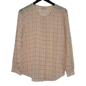 Joie Silk Blouse Small Peach Sheer Lightweight Long Sleeve Geo Print Button Up - Picture 1 of 4