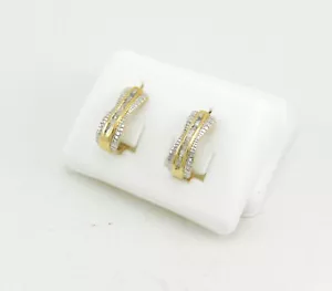 BELLISSIMI ORECCHINI ORO GIALLO E BIANCO 14K DIAMANTI NUOVI CON SCATOLA #J64 - Foto 1 di 3