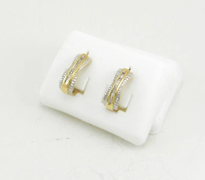 BEAUTIFUL DIAMONDS YELLOW AND WHITE 14K GOLD EARRINGS NIB # J64 - Image 1 of 3