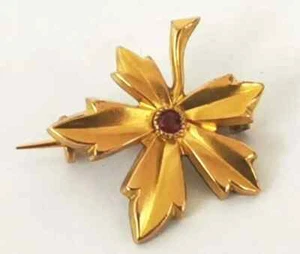 Broche prendedor de hoja de arce granate relleno de oro francés Francois Savard de colección c1910 - Imagen 1 de 15