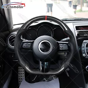 Volante deportivo plano perforado de fibra de carbono real apto para 08-10 Mazda RX-8 rojo - Imagen 1 de 11