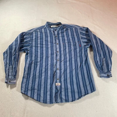 Vintage Bugle Boy Shirt Mens Large Blue Striped Button Down Gold Crest Western - Image 1 of 4
