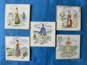 Vintage Hand Painted Bavarian Figures on tiles Set of 5 That seem Quite Old - Picture 1 of 11
