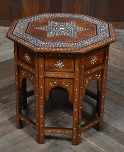 Wooden Coffee / Dining Table - Bone Inlaid 1950s Anglo-Indian Folding living Roo - Picture 1 of 17