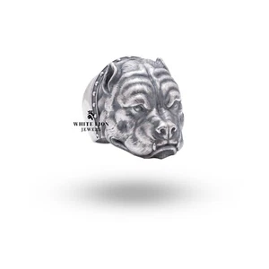 American Pit Bull Dog Animal Pet Men 925 Silver Biker Rider Gift Ring Jewelry - Picture 1 of 7