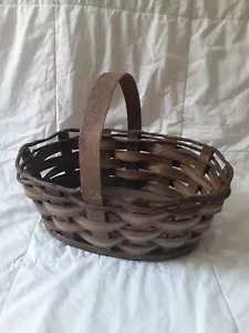 Vintage Handmade Medium Oval Split Oak? Egg Basket Wooden Bottom 12"x8"x6" C12 - Picture 1 of 13