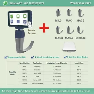 Video Laringoscopio Pantalla Táctil 4.5 pulgadas Reutilizable Cuchillas Esterilizables Color LCD - Imagen 1 de 18
