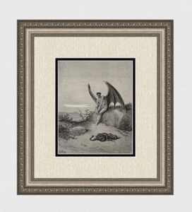 WOW 1800s GUSTAVE DORE Religious Woodcut "The Serpent & Satan" SIGNED Framed COA - Picture 1 of 3