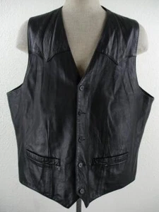 Men's 50 2XL Scully Black Leather Vest Jacket Western Waistcoat Cowboy Button-Up - Picture 1 of 16