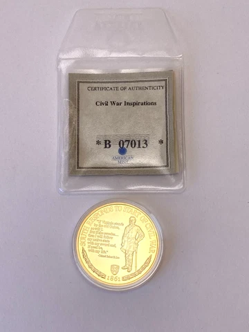 2015 American Mint Civil War Inspirations 24k Gold Layered Proof Coin w/COA Cover
