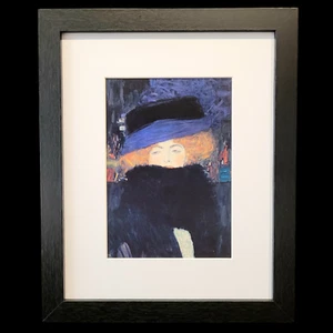 Gustav Klimt Lady with Hat and Feather Boa Art Nouveau Framed Matted Print - Picture 1 of 3