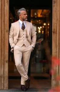 Men's Suit Peak Lapel Party Prom Dinner Groom Tuxedo Wedding 3 Piece Custom - Picture 1 of 9
