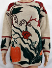 Vintage J. J. BROWNE Women Sweater Size Medium Beige, Red & Green Pumpkin