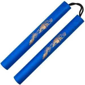 NUNCHAKU BLUE DELUXE CORDA GOMMA ESPANSO CON CUSTODIA KUNG FU NINJUTSU NUNKAKU - Foto 1 di 4