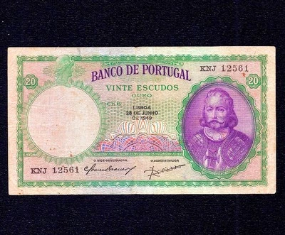 Portugal PORTUGUESE 20 Escudos 1949 P-153  - Image 1 of 2