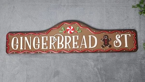 Gingerbread St Street Sign Metal Embossed Christmas Cookie Candy 20" Brown NEW - Picture 1 of 6