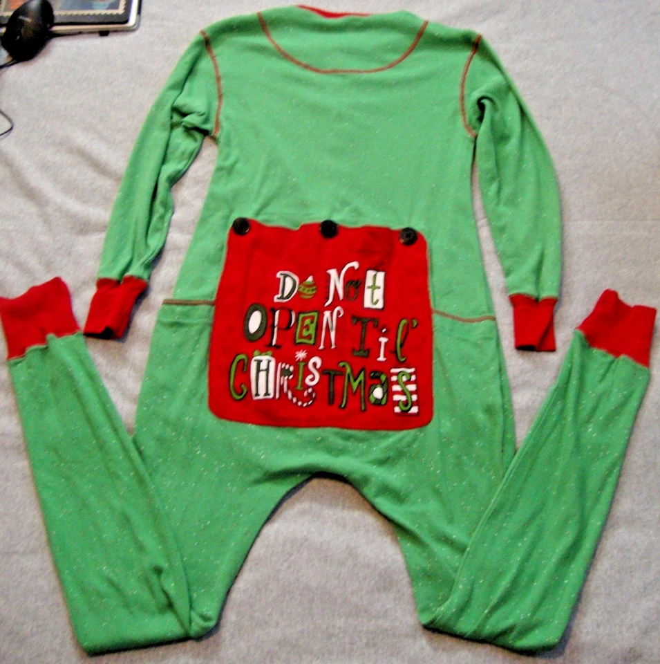 Lazy One DO NOT OPEN TIL CHRISTMAS Flap Jack Union Suit Women's XS Trap Door PJs - Image 1 of 4