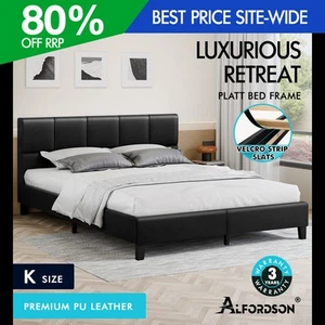 ALFORDSON Bed Frame King Size Wooden Platform Mattress Base Leather Black - Picture 1 of 12