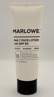 MARLOWE. No. 128 Loción facial para hombre con protector solar FPS 50, 3,4 oz, caducidad 05/2028 Foto 1 de 3
