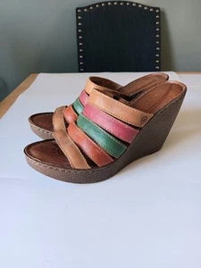 Born Women's Lumi Sandal Size 9 Colorful Strappy Leather Heel Boho Wedge Shoe - Picture 1 of 17