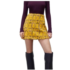 NUOVA MINIGONNA DONNA ZARA GIALLA VIOLA FUZZY PIUMA CORTA PARTY SMALL S - Foto 1 di 3