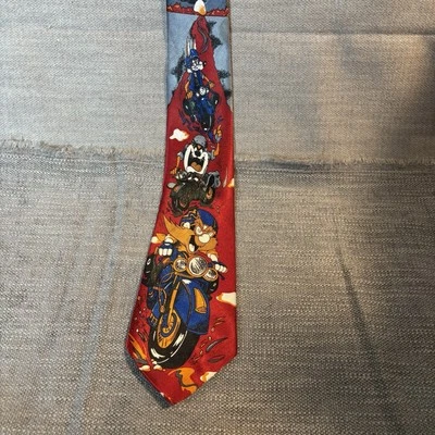 Corbata Looney Tunes Novedad Motocicletas Taz Wiley Yosemite Sam Rojo Gris Foto 1 de 4