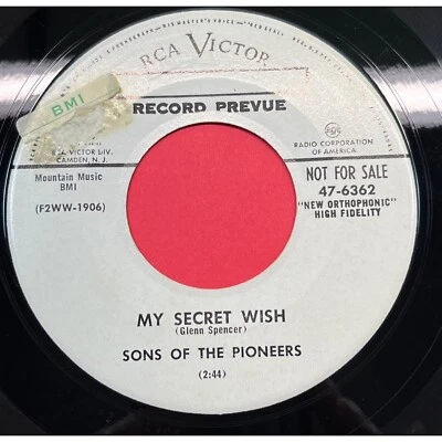 Sons of the Pioneers My Secret Wish / Mighty Rock 45 Country Promo RCA 47-6362 - Image 1 of 4
