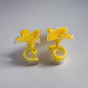 Vtg Art Glass Pair of Handblown Glass Flower Taper  Votive Candle Holders Yellow - Picture 1 of 18