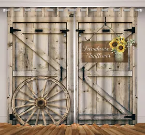 Puerta de granero de madera de girasol 3D 2 paneles cortinas de ventana cortinas de bloqueo tela - Imagen 1 de 11