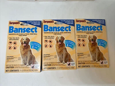 (3) СЕРЖАНТЫ БАНСЕКТ КОНТРОЛЬ БЛОХ И КЛЕЩЕЙ Лечение Лекарство Сжимание На Геле Собака - Изображение 1 из 3