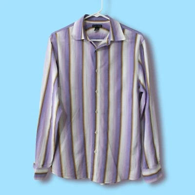 Camisa Club Monaco S Hombre Botón Abajo Rayas Morado Retro Clásico Oficina Foto 1 de 4
