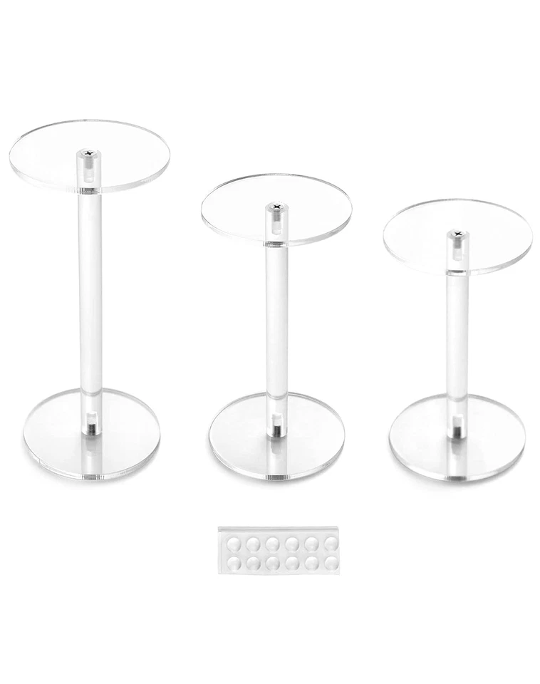 QWORK round Acrylic Display Stand Premium Clear round Riser Stands Set of 3
