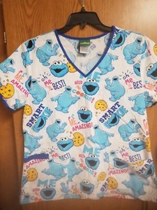 Sesame Street Cookie Monster Scrub Top Large - Picture 1 of 3