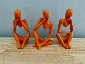 Set of 3 The Thinker Orange Resin Figurines 4 1/2" Tall Home Decor Art Sculpture - Picture 1 of 2