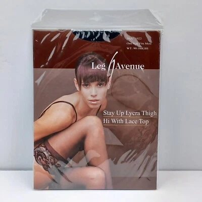 Top Leg Avenue Stay Up Lycra hasta el muslo con encaje negro #1022 talla única 90-160 libras. Foto 1 de 4