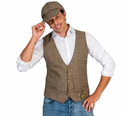 FUNNY FASHION 20er Jahre Weste mit Schiebermütze für Herren Gr. 48-58 Fasching Karneval