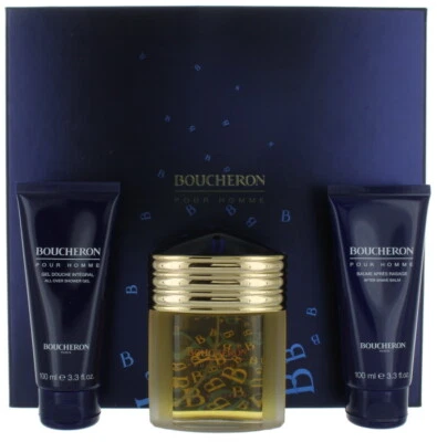 Boucheron Pour Homme by Boucheron Set-EDP Spray 3.4oz + ASB 3.4oz + SG 3.4oz NEW