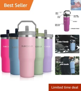 30 oz Stainless Steel Tumbler with Flip Straw & Handle, Insulated Double Wall... - Picture 1 of 8