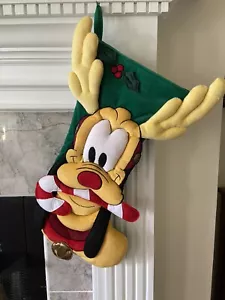 RARE Disney Parks Pluto Reindeer Christmas Stocking 21" 3D Plush Candy Cane - Picture 1 of 5