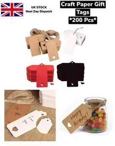 Paper Gift Tags 200 Pcs Multi Coloured With 25m Natural Jute Twine Hang UK - Picture 1 of 15