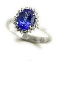 Anello diWa Jewels Tanzanite Naturale Diamanti Naturali Oro 18 kt Fatto a Mano - Foto 1 di 6
