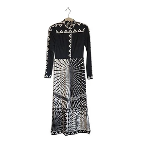 Gorgeous Vintage Cassandra Long Black & White Dress, Long Sleeve, Sz S - Picture 1 of 7