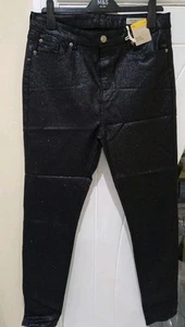 M&S Ivy Coated High Waisted Skinny Ankle Grazer Jeans Size 16 LONG BLACK - Picture 1 of 12