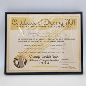 Vtg Original 1934 Chicago World's Fair Certificate of Driving By Hupp Motor Co - Picture 1 of 11