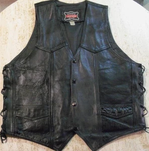 Gilet Vintage Bikers Stuff Pelle Mororcycle Gear Uomo Medium Nero - Foto 1 di 10