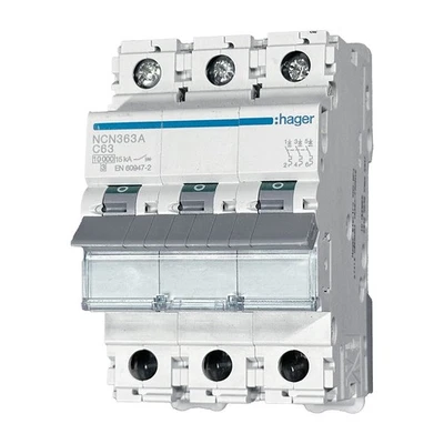 Hager NCN363A 63A MCB Triple Pole C Curve 10kA