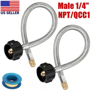 Paquete de 2 coletas de manguera trenzada NPT/QCC1 de propano macho de 15 pulgadas para tanque de propano - Imagen 1 de 8