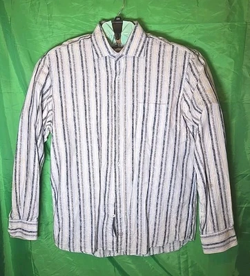 Bugatchi Uomo Shirt Mens XL Lt Blue Brown/Yellow/Black Striped Classic Fit - Image 1 of 4