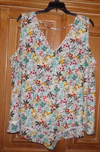 A.N.A. A NEW APPROACH WOMENS SIZE 2XL WHITE FLORAL CHIFFON TANK TOP V-NECK - Picture 1 of 2